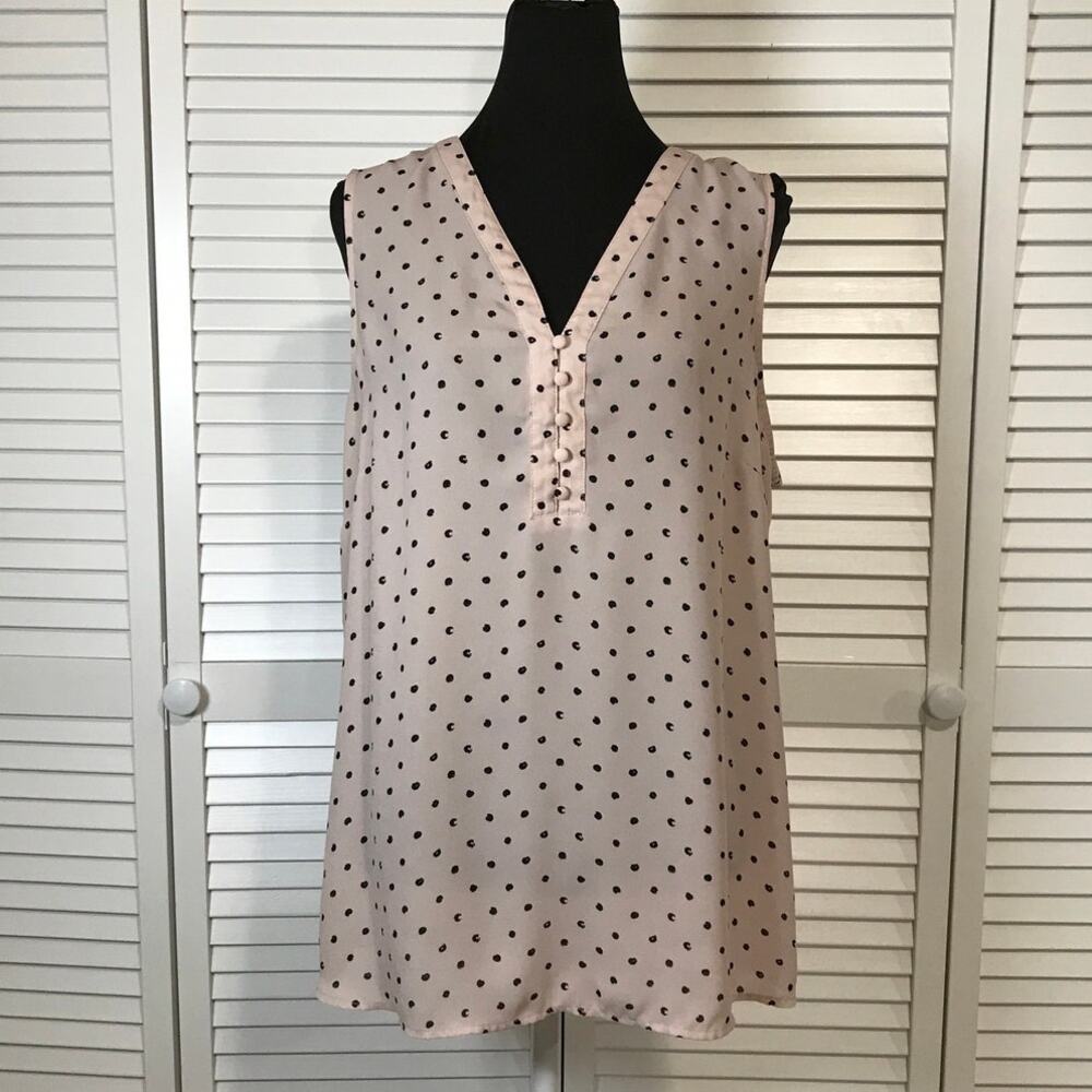 Maurices Pink Black Polka Dot V-neck Sleeveless Blouse Size 0
